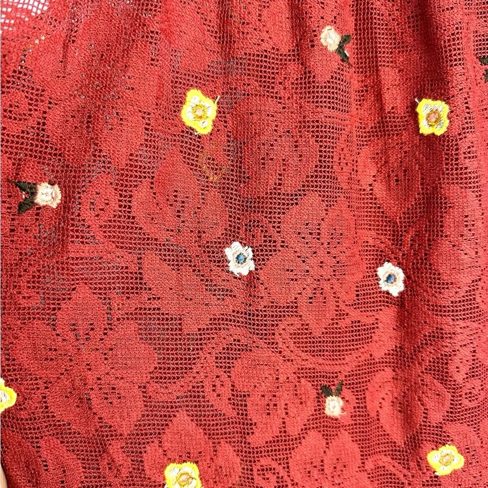 075. Francesca's Sleeveless Embroidered Miami Phoenix Mini Dress L Orange Red - Picture 8 of 10